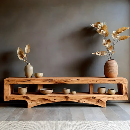 Solid Wood Wabi Sabi TV Stand – Natural Finish Living Room Media Console