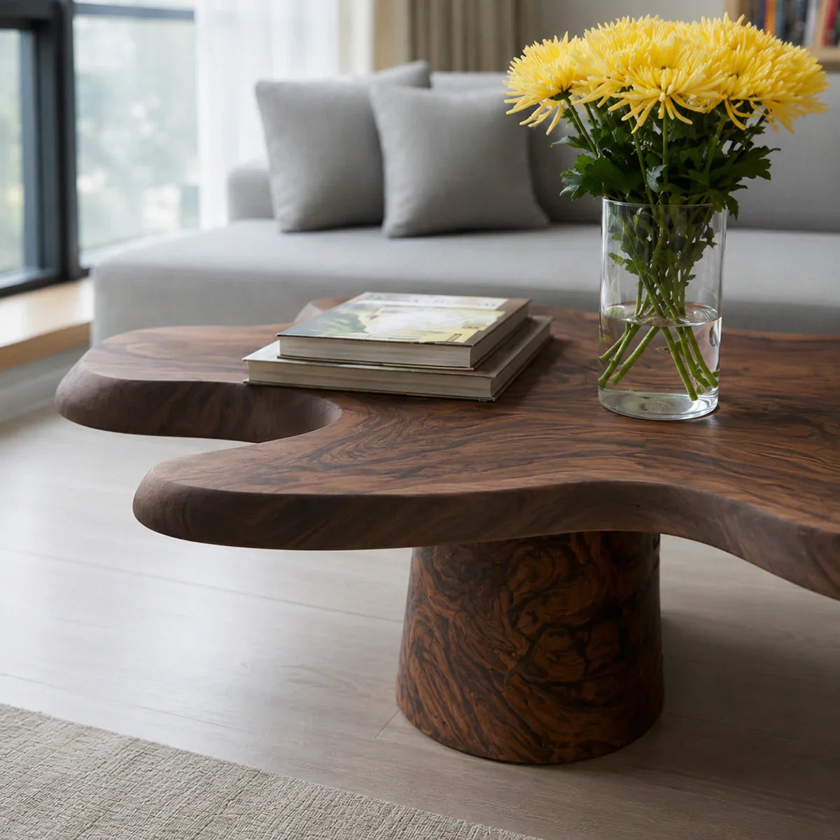 Organic Solid Walnut Coffee Table | Freeform Sculptural Wood Coffee Table for Modern Living Room