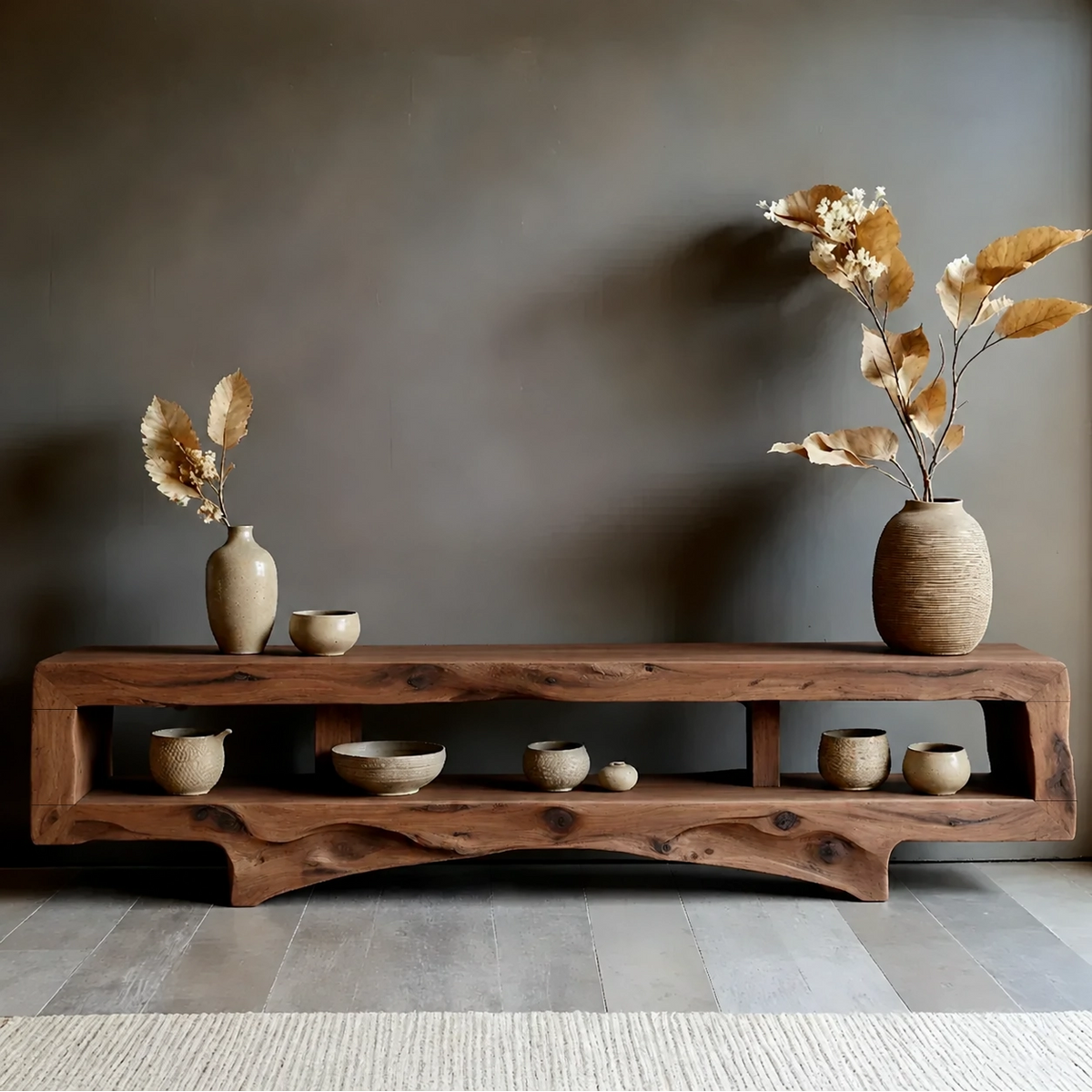 Solid Wood Wabi Sabi TV Stand – Natural Finish Living Room Media Console