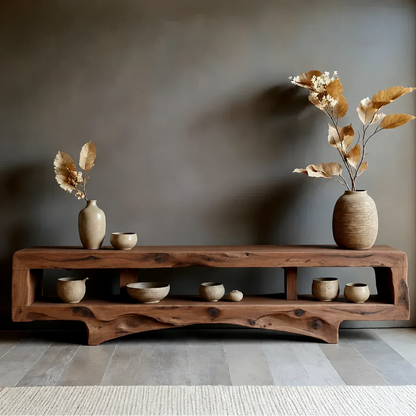 Solid Wood Wabi Sabi TV Stand – Natural Finish Living Room Media Console
