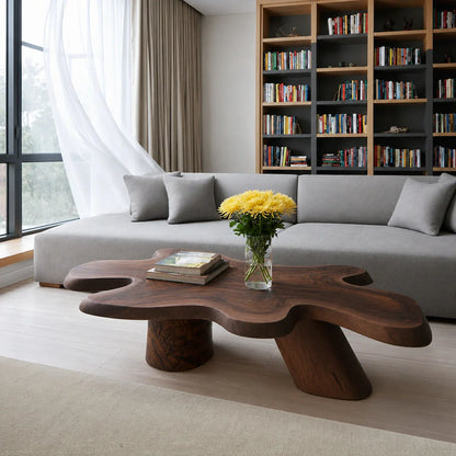 Organic Solid Walnut Coffee Table | Freeform Sculptural Wood Coffee Table for Modern Living Room