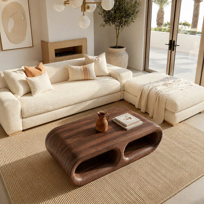 Modern Solid Walnut Coffee Table with Open Storage | Curved Minimalist Living Room Table