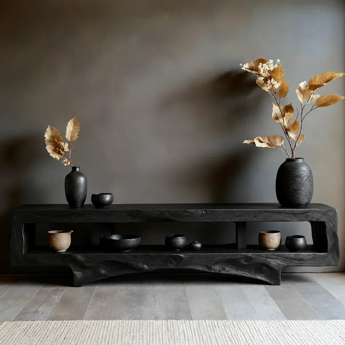 Solid Wood Wabi Sabi TV Stand – Natural Finish Living Room Media Console