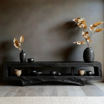 Solid Wood Wabi Sabi TV Stand – Natural Finish Living Room Media Console