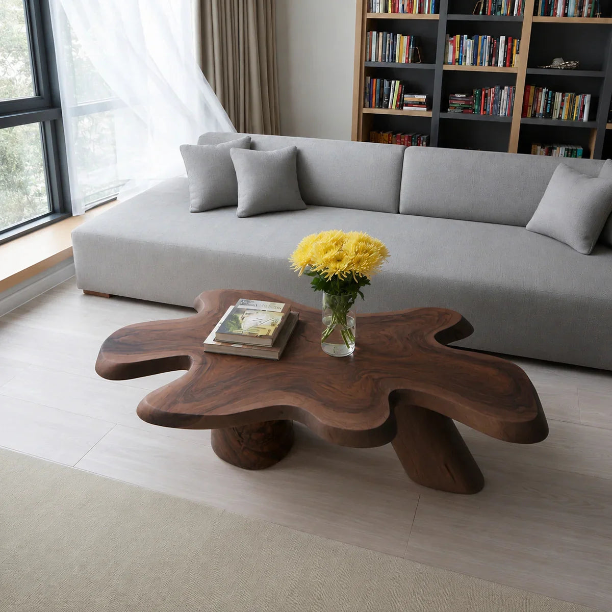 Organic Solid Walnut Coffee Table | Freeform Sculptural Wood Coffee Table for Modern Living Room