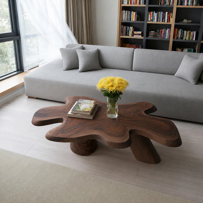Organic Solid Walnut Coffee Table | Freeform Sculptural Wood Coffee Table for Modern Living Room
