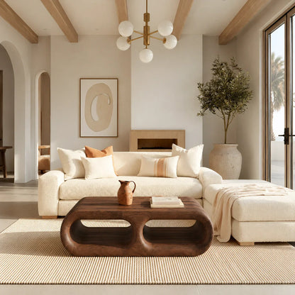Modern Solid Walnut Coffee Table with Open Storage | Curved Minimalist Living Room Table