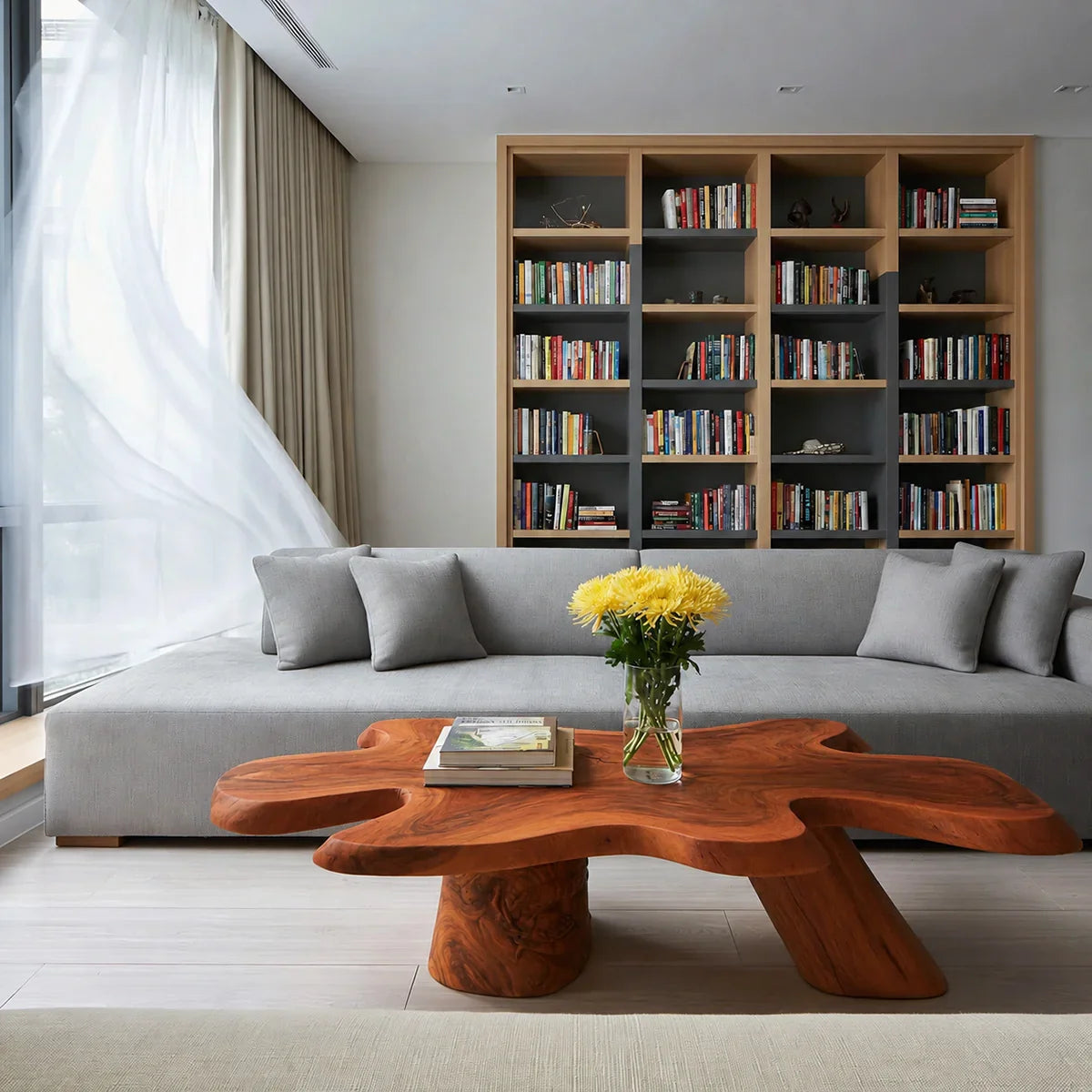 Organic Solid Walnut Coffee Table | Freeform Sculptural Wood Coffee Table for Modern Living Room