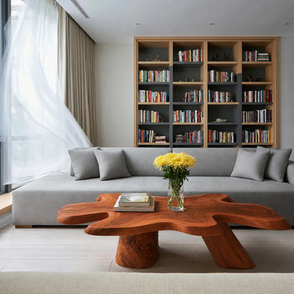 Organic Solid Walnut Coffee Table | Freeform Sculptural Wood Coffee Table for Modern Living Room