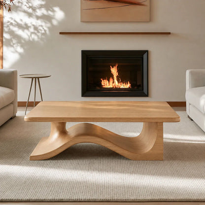 Modern Solid Walnut Coffee Table | Sculptural Wave Base Minimalist Living Room Table