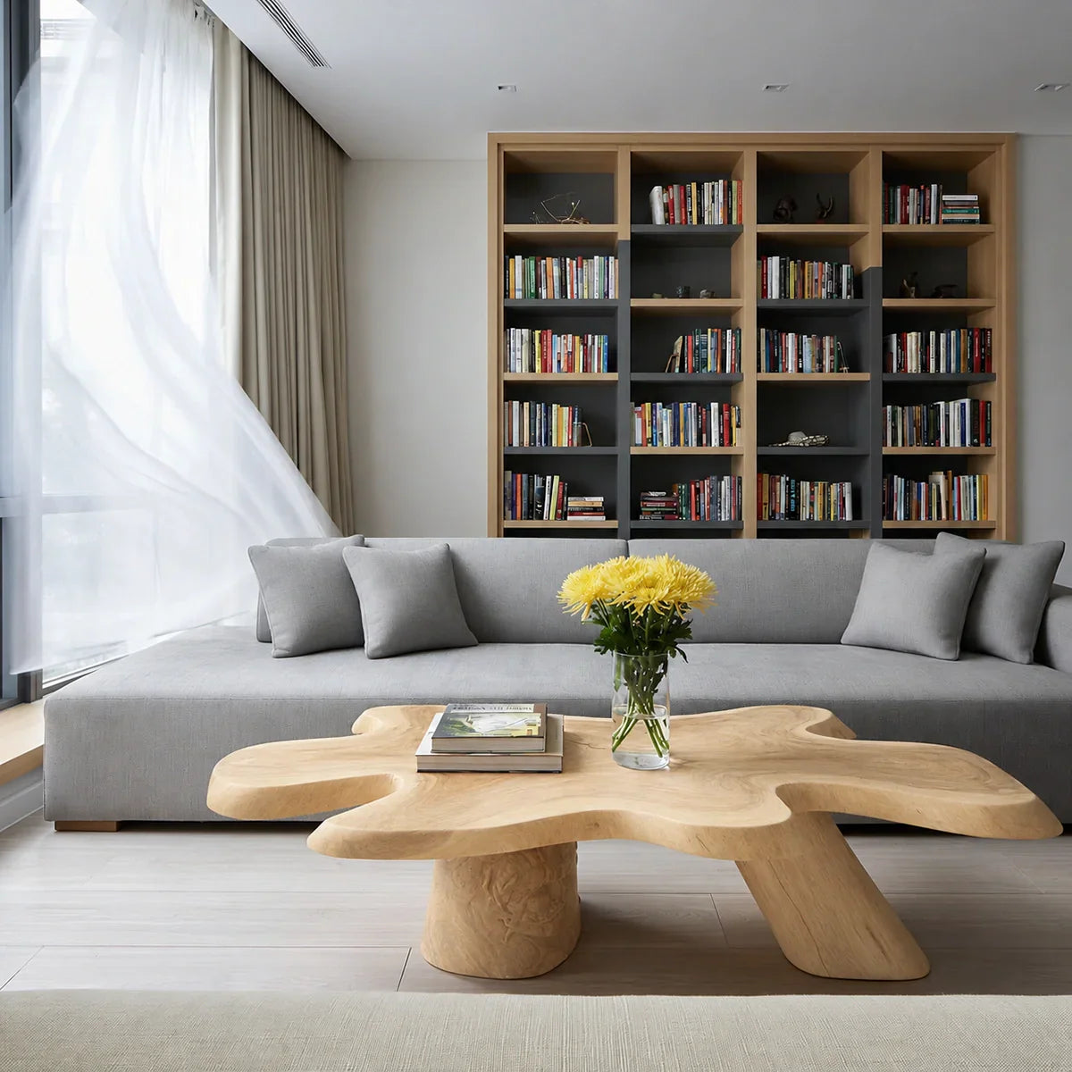 Organic Solid Walnut Coffee Table | Freeform Sculptural Wood Coffee Table for Modern Living Room
