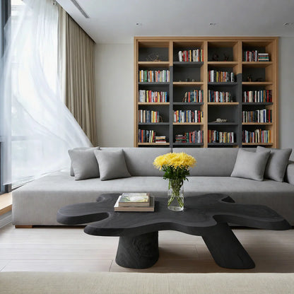 Organic Solid Walnut Coffee Table | Freeform Sculptural Wood Coffee Table for Modern Living Room
