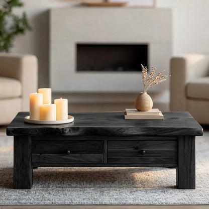 Modern Solid Wood Coffee Table with Storage Drawers | Rustic Farmhouse Center Table