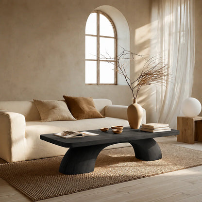 Modern Solid Oak Coffee Table | Sculptural Pedestal Base Minimalist Living Room Table