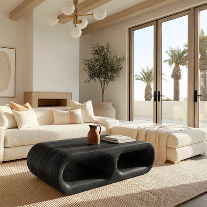 Modern Solid Walnut Coffee Table with Open Storage | Curved Minimalist Living Room Table