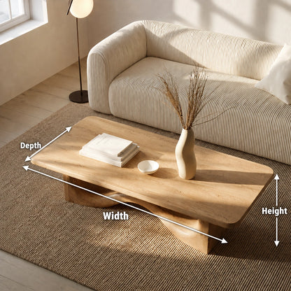 Modern Solid Oak Wood Coffee Table | Sculptural Wave Base Minimalist Living Room Table