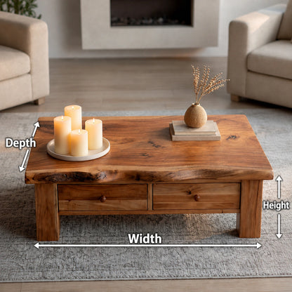 Modern Solid Wood Coffee Table with Storage Drawers | Rustic Farmhouse Center Table