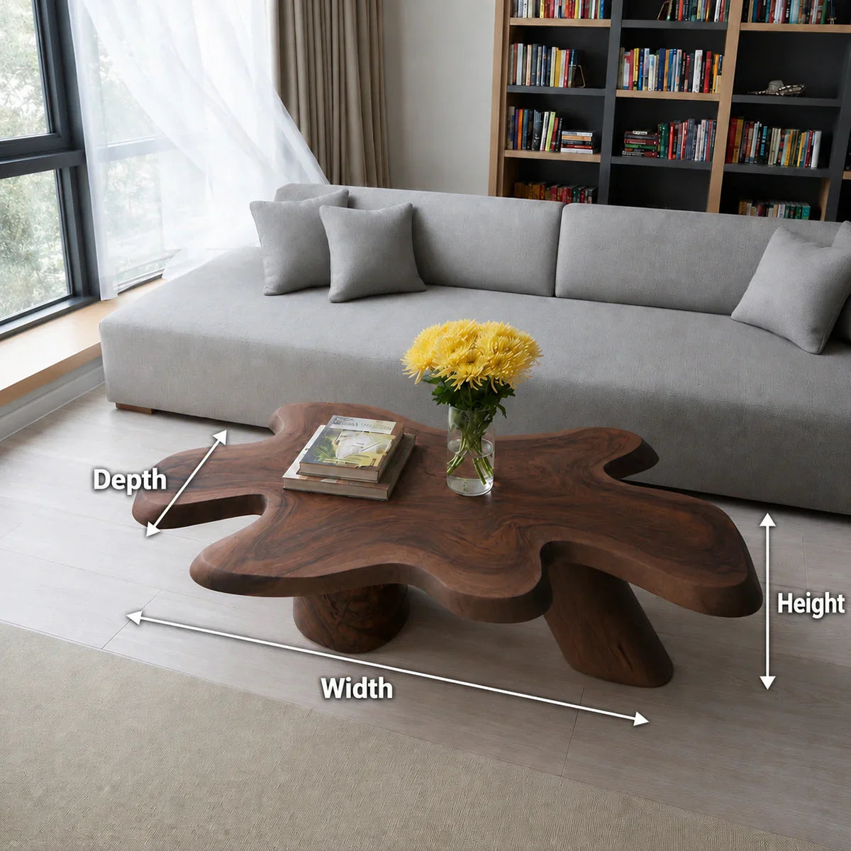 Organic Solid Walnut Coffee Table | Freeform Sculptural Wood Coffee Table for Modern Living Room