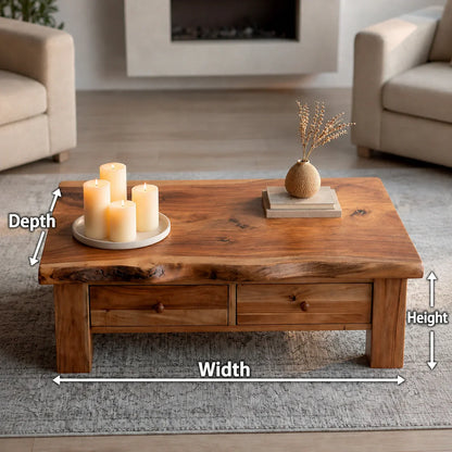 Modern Solid Wood Coffee Table with Storage Drawers | Rustic Farmhouse Center Table