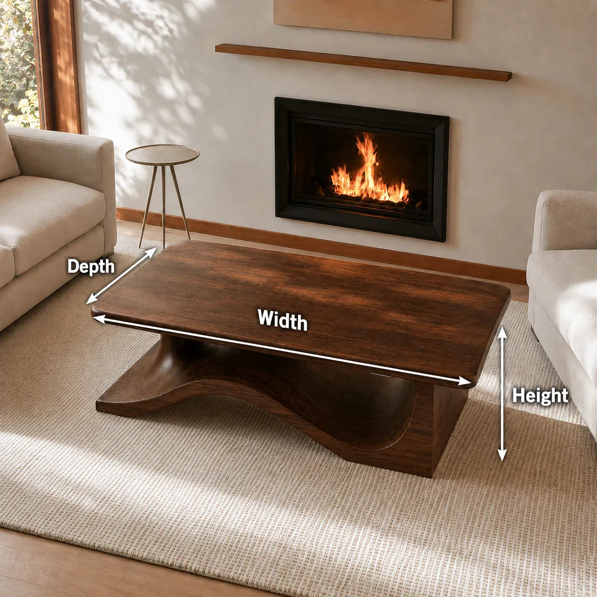 Modern Solid Walnut Coffee Table | Sculptural Wave Base Minimalist Living Room Table