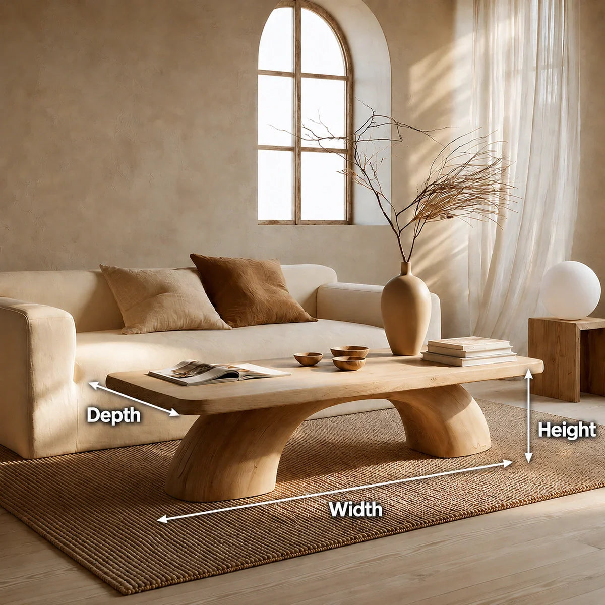 Modern Solid Oak Coffee Table | Sculptural Pedestal Base Minimalist Living Room Table