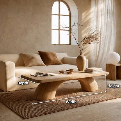 Modern Solid Oak Coffee Table | Sculptural Pedestal Base Minimalist Living Room Table