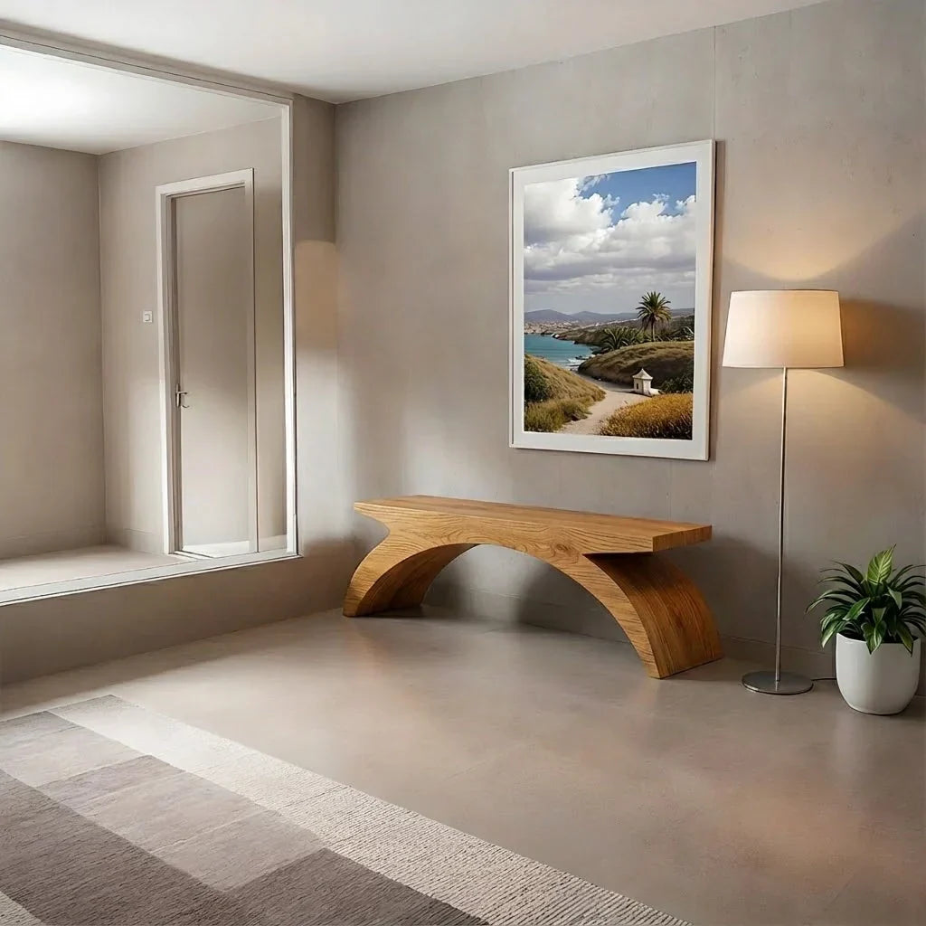 Arched Sculptural Bench in Natural Solid Wood – Wide Arc Edition - Rustirawood