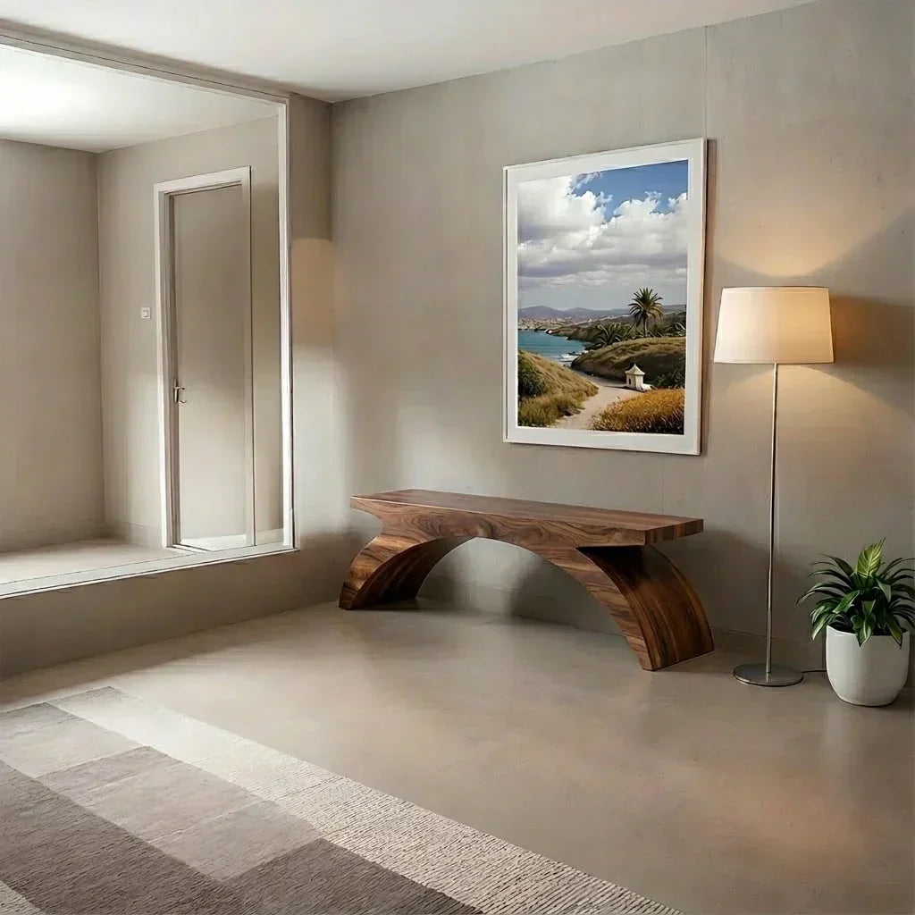 Arched Sculptural Bench in Natural Solid Wood – Wide Arc Edition - Woodenecho