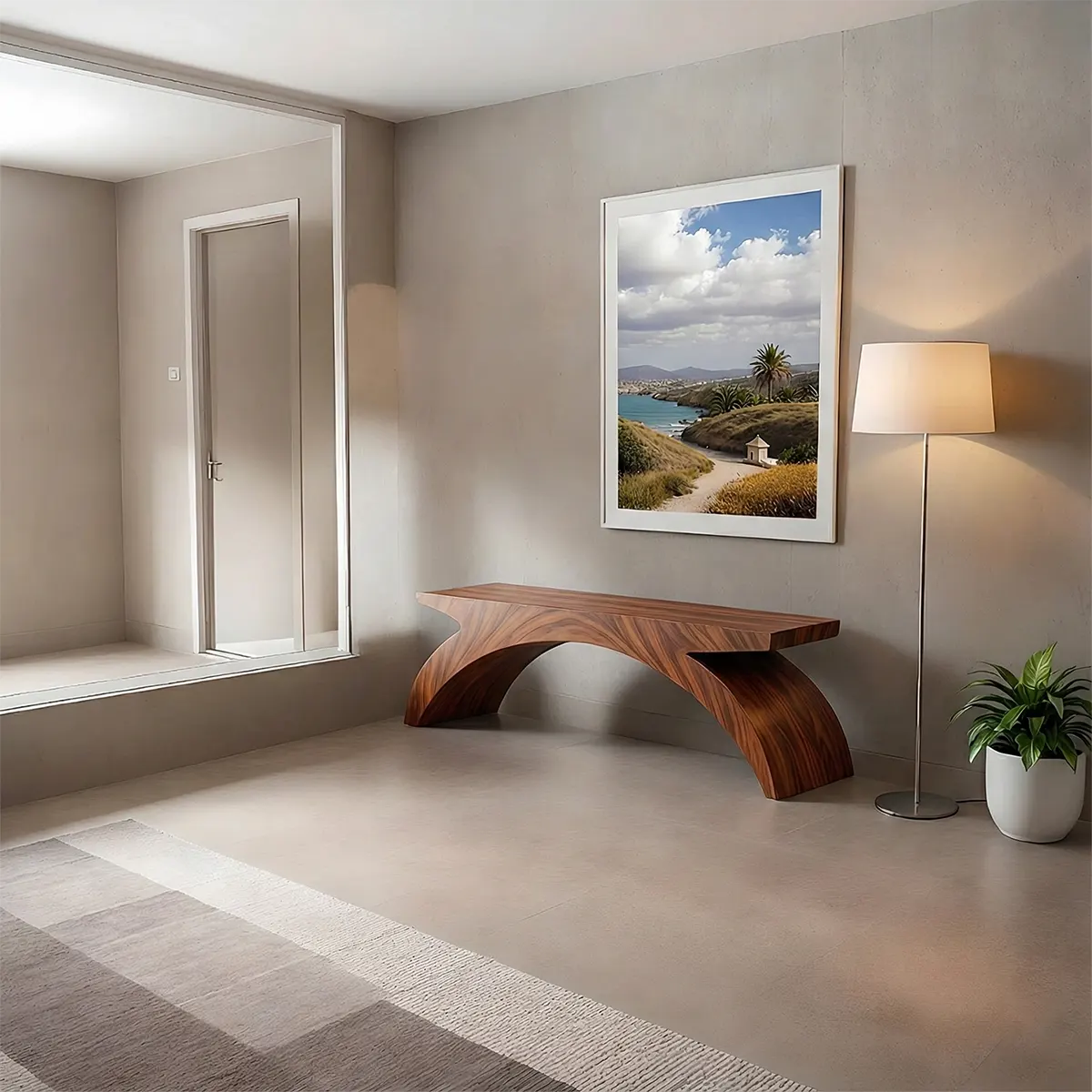 Arched Sculptural Bench in Natural Solid Wood – Wide Arc Edition - Woodenecho