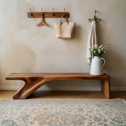 Asymmetric Sculpted Solid Wood Bench – Minimal Flowing Form - Woodenecho