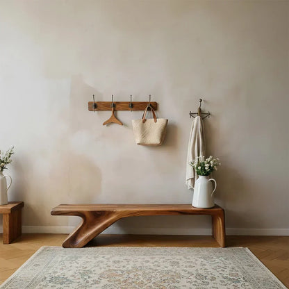 Asymmetric Sculpted Solid Wood Bench – Minimal Flowing Form - Woodenecho