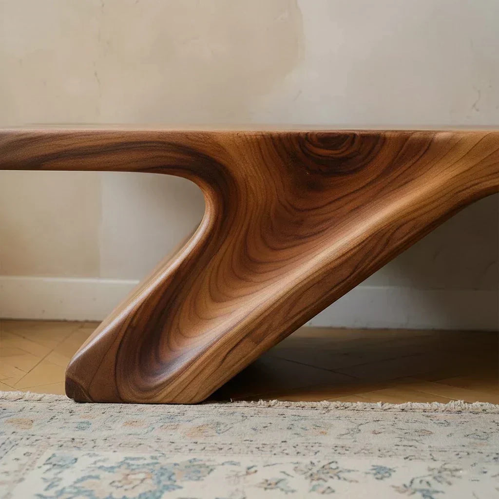 Asymmetric Sculpted Solid Wood Bench – Minimal Flowing Form - Woodenecho