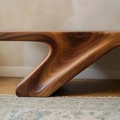 Asymmetric Sculpted Solid Wood Bench – Minimal Flowing Form - Woodenecho