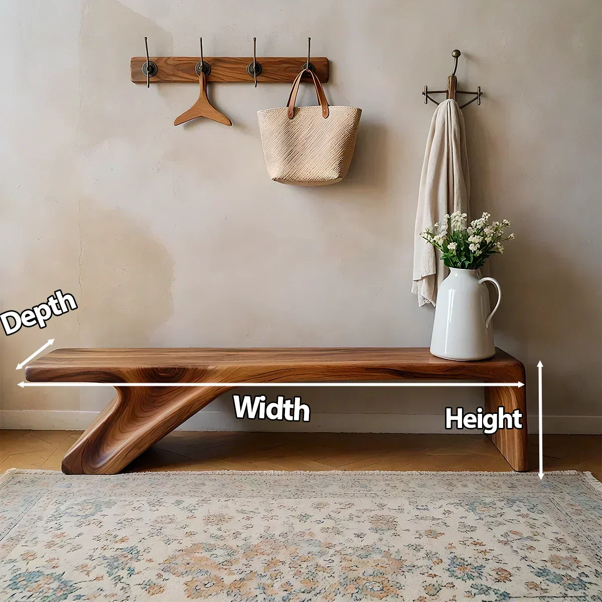 Asymmetric Sculpted Solid Wood Bench – Minimal Flowing Form - Woodenecho