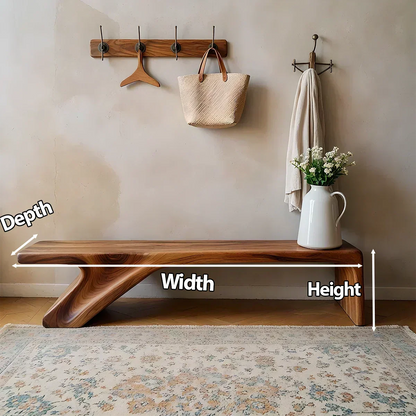 Asymmetric Sculpted Solid Wood Bench – Minimal Flowing Form - Woodenecho