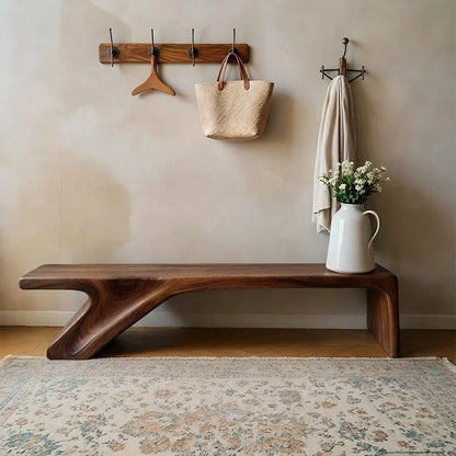Asymmetric Sculpted Solid Wood Bench – Minimal Flowing Form - Woodenecho