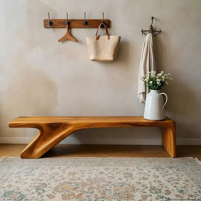 Asymmetric Sculpted Solid Wood Bench – Minimal Flowing Form - Woodenecho