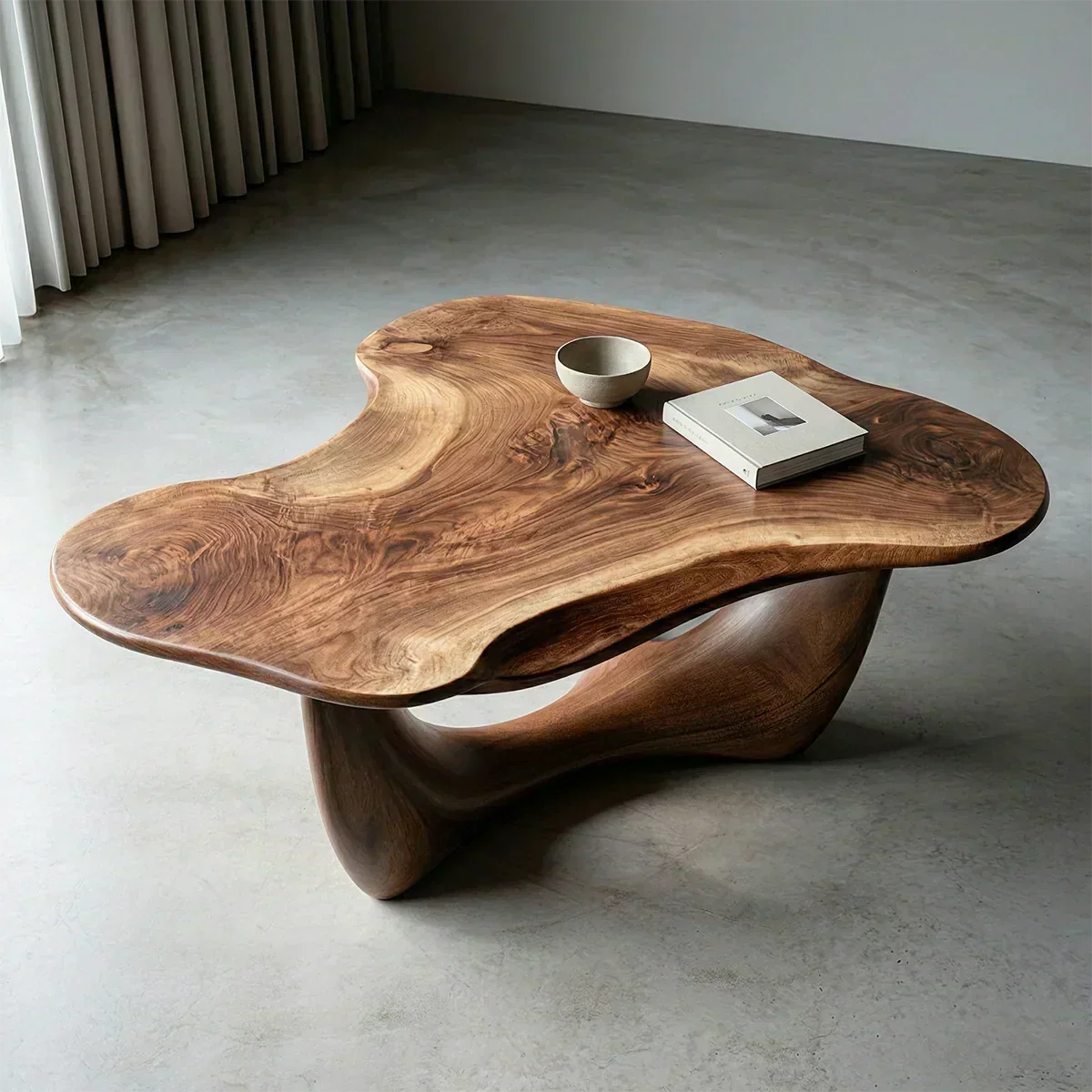 Asymmetrical Sculptural Coffee Table in Organic Natural Solid Wood - Woodenecho