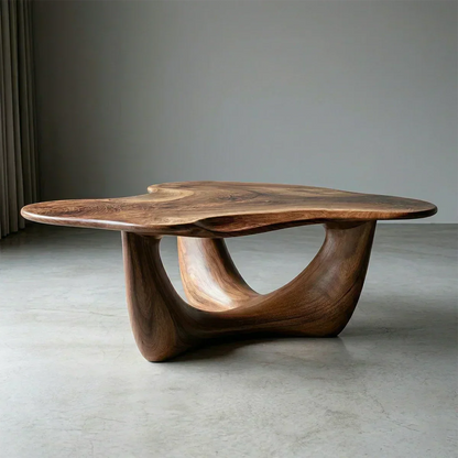 Asymmetrical Sculptural Coffee Table in Organic Natural Solid Wood - Woodenecho