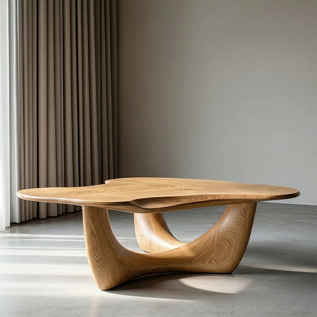 Asymmetrical Sculptural Coffee Table in Organic Natural Solid Wood - Woodenecho
