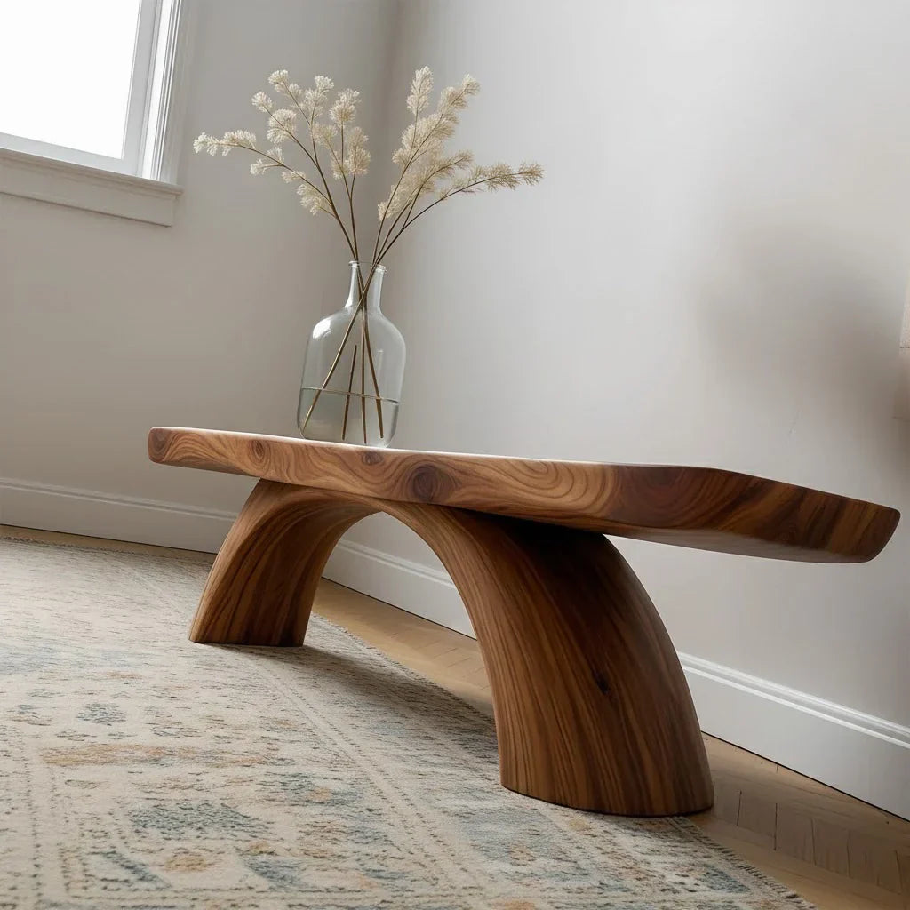 Curved Bench in Natural Solid Wood – Soft Arc Edition - Rustirawood