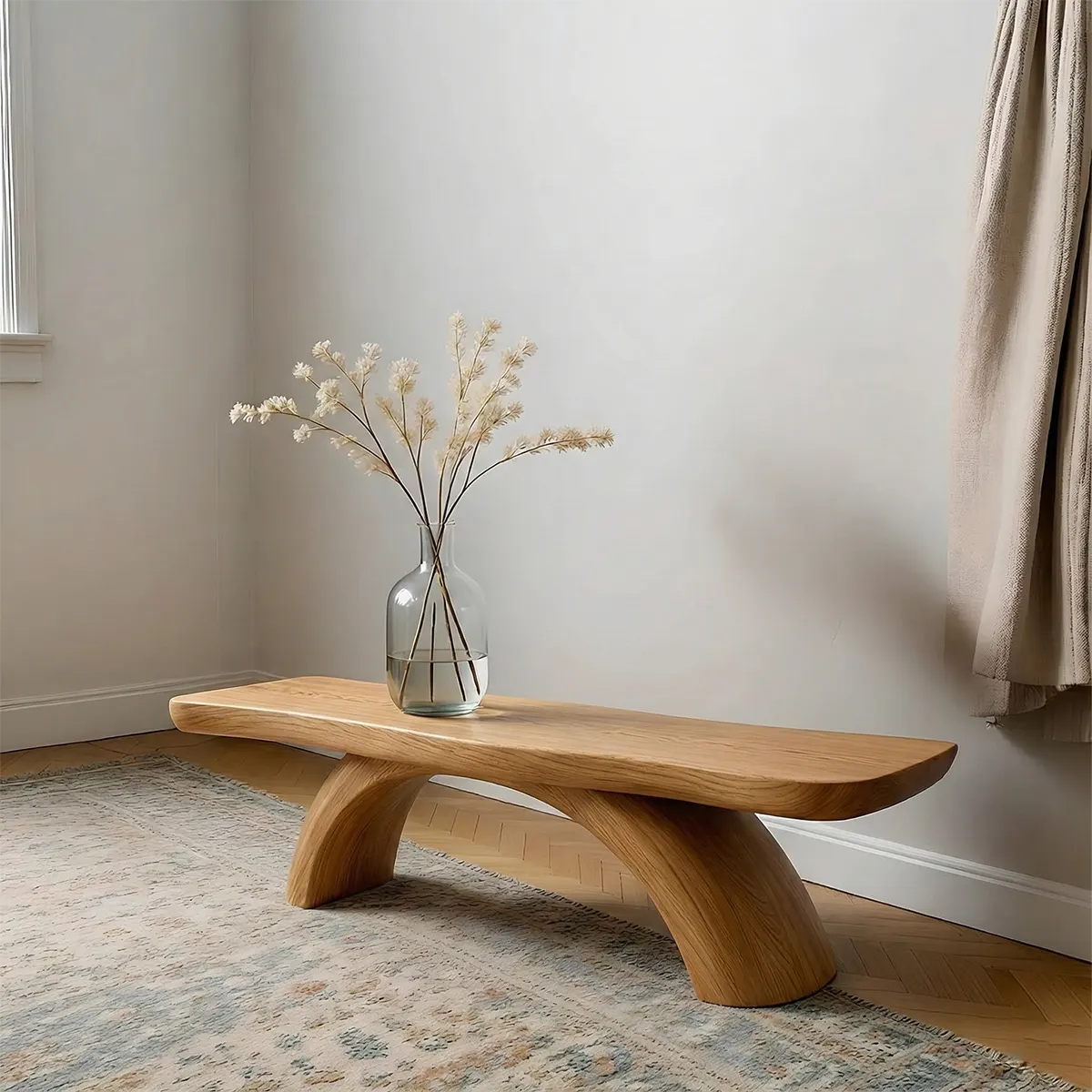 Curved Bench in Natural Solid Wood – Soft Arc Edition - Rustirawood