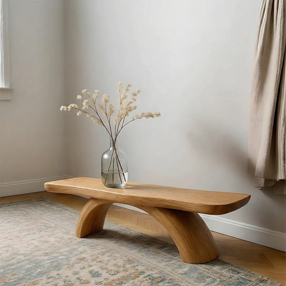 Curved Bench in Natural Solid Wood – Soft Arc Edition - Rustirawood