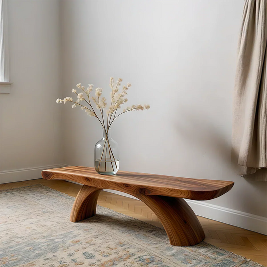 Curved Bench in Natural Solid Wood – Soft Arc Edition - Woodenecho