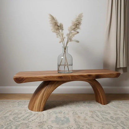 Curved Bench in Natural Solid Wood – Soft Arc Edition - Woodenecho