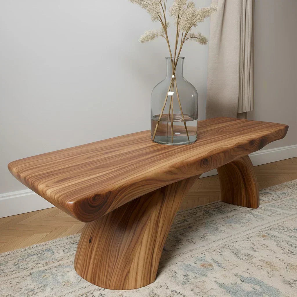 Curved Bench in Natural Solid Wood – Soft Arc Edition - Woodenecho
