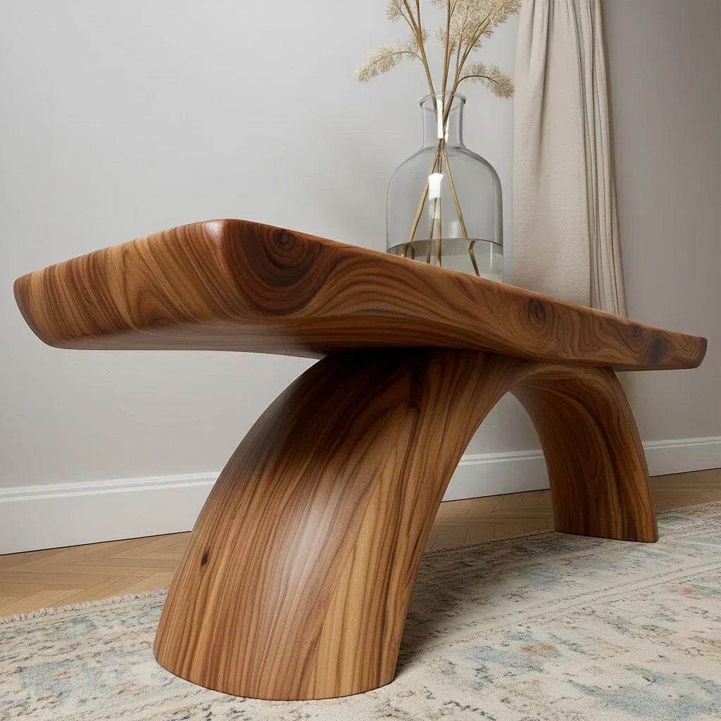 Curved Bench in Natural Solid Wood – Soft Arc Edition - Woodenecho