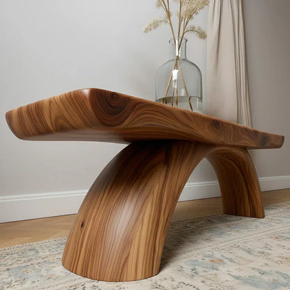 Curved Bench in Natural Solid Wood – Soft Arc Edition - Woodenecho