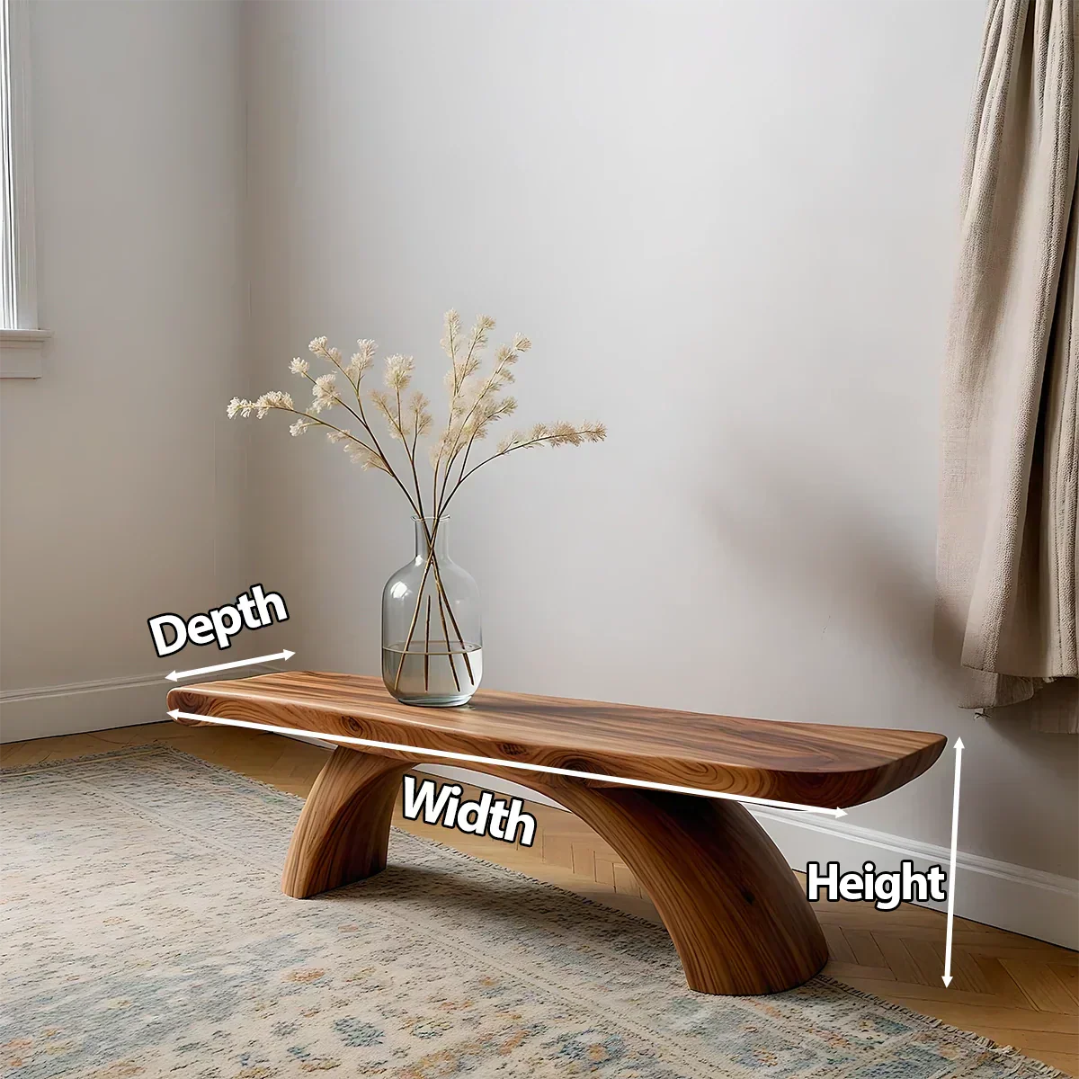 Curved Bench in Natural Solid Wood – Soft Arc Edition - Woodenecho