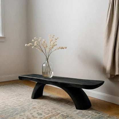 Curved Bench in Natural Solid Wood – Soft Arc Edition - Woodenecho
